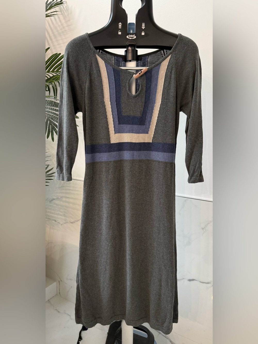 prAna Yarrah Knit Sweater Dress Charcoal Gray Colorblock Midi
